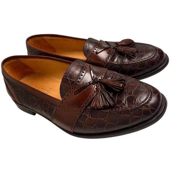 Johnston & Murphy Sz 9 M Brown Cellini Crocodile Tassel Loafers Made In Italy - Picture 1 of 14